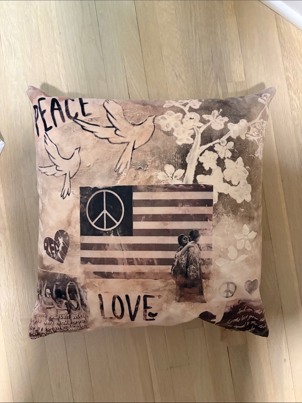 Peace & Love Decorative Throw Pillow - Pink Beige